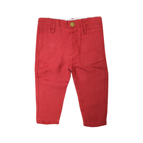 Baby Boys Red Linen Pants - La Petite Collection